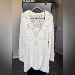 Knitted & Knotted Cream Crochet Cardigan